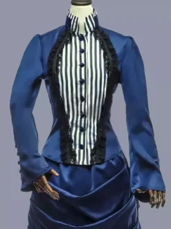 Bleu rétro Costumes femmes rayures volants Polyester tunique robe Marie Antoinette Costume rétro Vintage vêtements