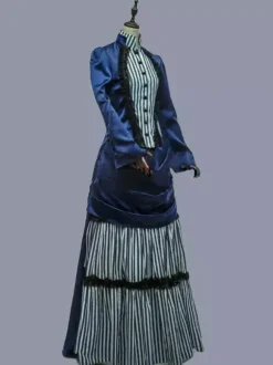 Bleu rétro Costumes femmes rayures volants Polyester tunique robe Marie Antoinette Costume rétro Vintage vêtements