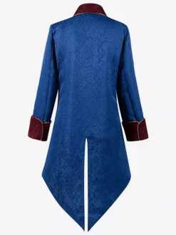 Bleu Vintage Top Rétro Polyester Imprimé Floral Manches Longues Rétro Costumes Pour Homme