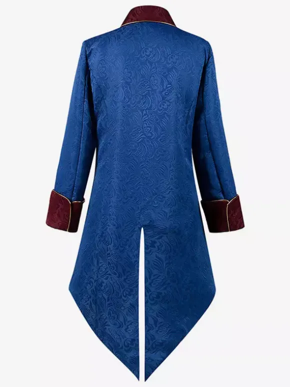 Bleu Vintage Top Rétro Polyester Imprimé Floral Manches Longues Rétro Costumes Pour Homme