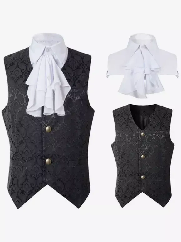 Bleu Vintage Top Vintage Volants Sans Manches Polyester Polyester Fibre Gilet Rétro Costumes Pour Homme
