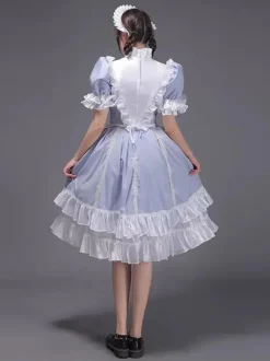 Bleu ciel clair rétro Costumes femmes volants Polyester tunique robe chapeaux Vintage Marie Antoinette Costume 18ème siècle Costume