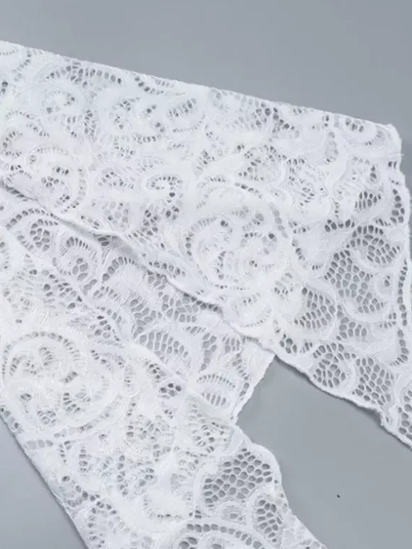 Blouse blanche pour femme col en V plissée sexy en dentelle manches longues.