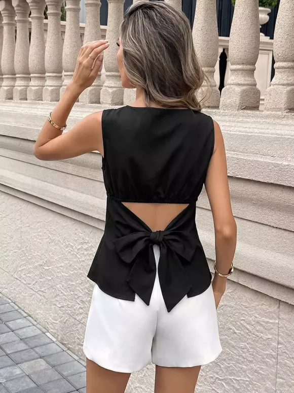 Blouse noire élégante sans manches épaules dénudées et dos nu pour femme