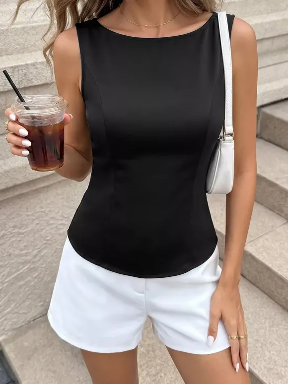 Blouse noire élégante sans manches épaules dénudées et dos nu pour femme