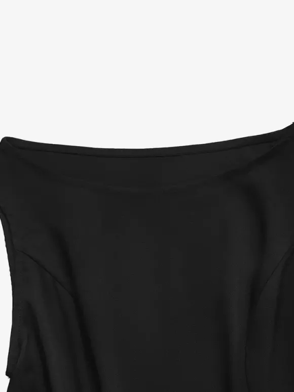 Blouse noire élégante sans manches épaules dénudées et dos nu pour femme