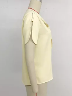 Blouse pour femme abricot col en V manches courtes style décontracté idéale pour l'été
