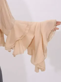 Blouse pour femme couleur saumon à volants plissée col montant manches longues chic