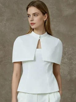 Blouse pour femme marron café à boutons sans bretelles élégante sans manches