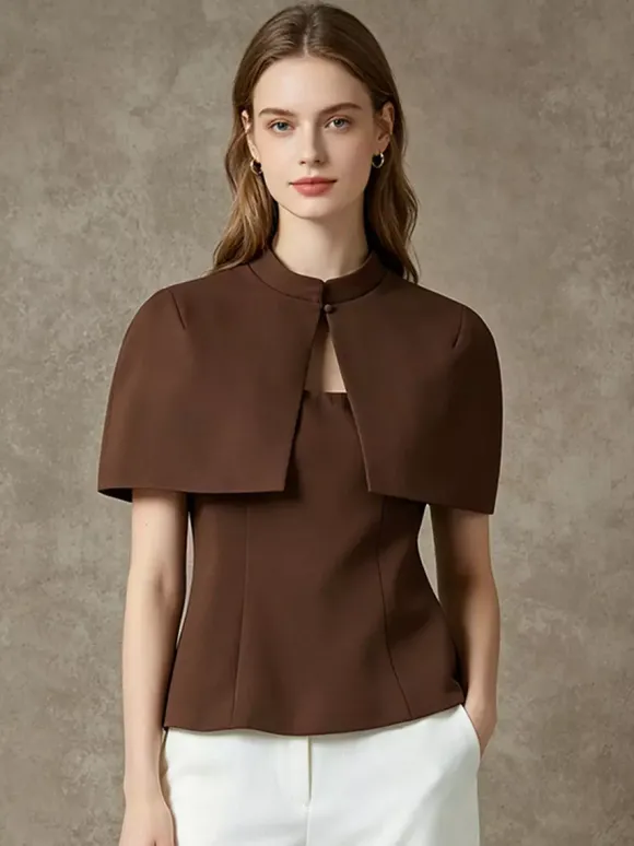 Blouse pour femme marron café à boutons sans bretelles élégante sans manches