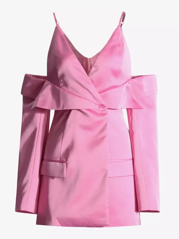 Blouse rose pour femme col en V manches longues style chic découpes