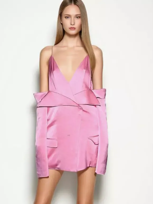 Blouse rose pour femme col en V manches longues style chic découpes