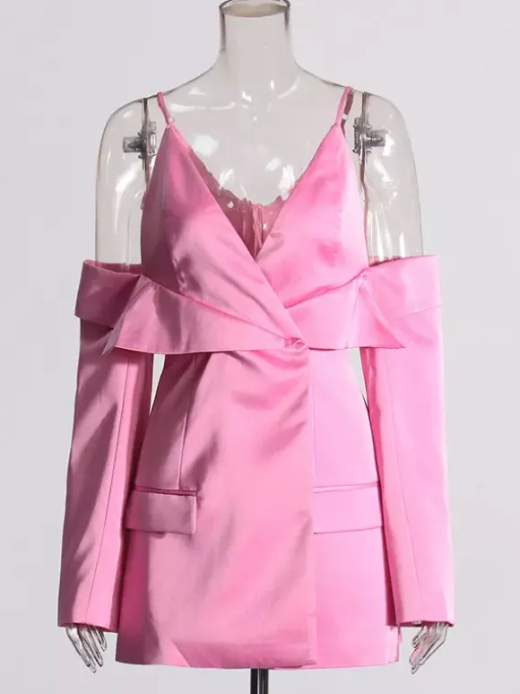 Blouse rose pour femme col en V manches longues style chic découpes