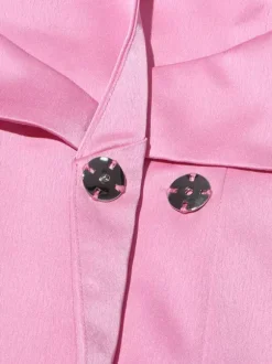 Blouse rose pour femme col en V manches longues style chic découpes