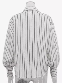 Blouse blanche pour femme col rabattu manches longues style décontracté avec n艙uds.