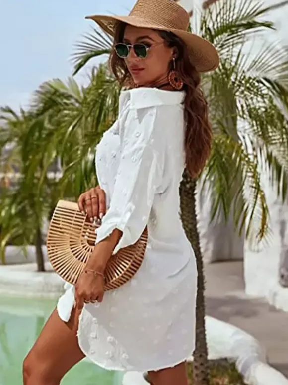 Blouse pour femme bleu foncé à col rabattu manches courtes décontractées en mousseline.