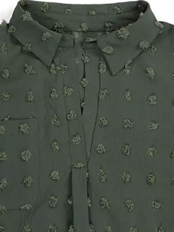 Blouse pour femme bleu foncé à col rabattu manches courtes décontractées en mousseline.