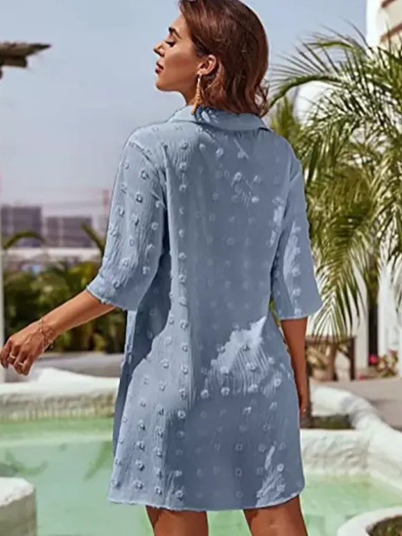 Blouse pour femme bleu foncé à col rabattu manches courtes décontractées en mousseline.