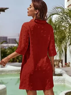 Blouse pour femme bleu foncé à col rabattu manches courtes décontractées en mousseline.