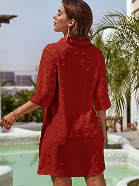 Blouse pour femme bleu foncé à col rabattu manches courtes décontractées en mousseline.