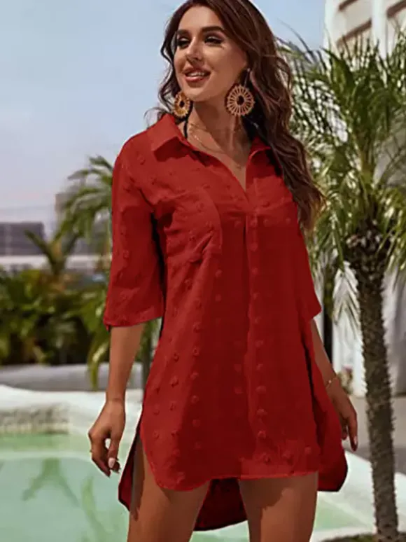 Blouse pour femme bleu foncé à col rabattu manches courtes décontractées en mousseline.