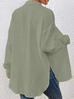 Blouse pour femme couleur abricot boutons col rabattu manches longues chics top en coton