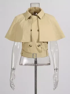 Blouse pour femme en coton kaki col rabattu ceinture académique boutons sans manches