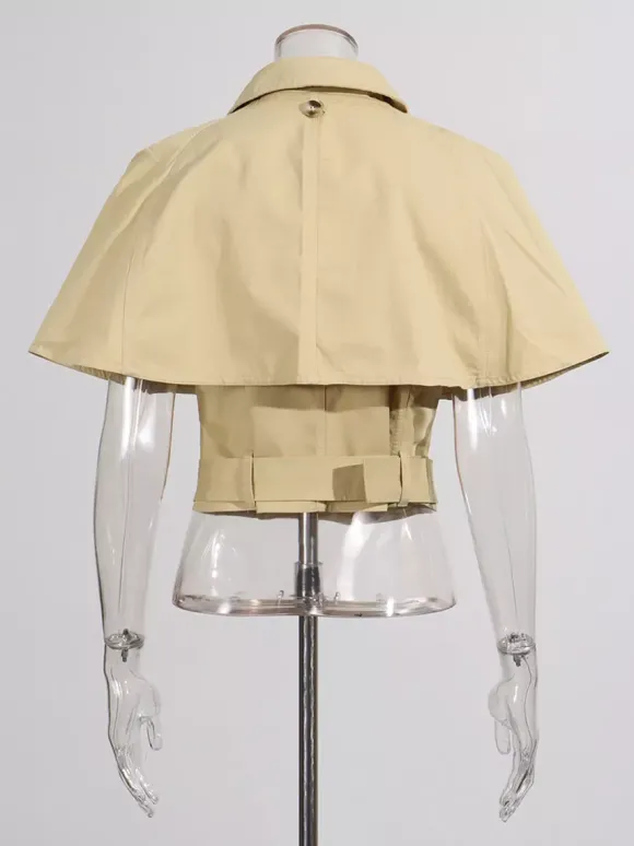 Blouse pour femme en coton kaki col rabattu ceinture académique boutons sans manches
