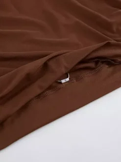 Blouse pour femme en coton marron épaules dénudées manches courtes froncées style décontracté