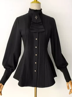 Blouses Gothiques Lolita Haut Lolita à Volants Chemisier Manches Longues Chemise Lolita Bordeaux