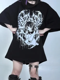 Blouses Lolita Steampunk Volants Haut Lolita Manches Courtes Imprimé Floral Chemise Lolita Noire