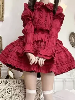 Blouses Sweet Lolita Haut Lolita Blanc Écru Manches Courtes Chemise Lolita À Volants Plissés