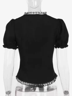 Blouses gothiques lolita haut lolita noir manches courtes chemise lolita à volants en dentelle