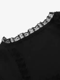 Blouses gothiques lolita haut lolita noir manches courtes chemise lolita à volants en dentelle