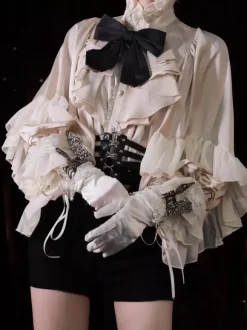 Blouses Gothiques Lolita Haut Lolita Manches Longues Blanches Chemise Lolita à Volants