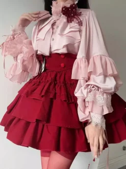 Blouses Gothiques Lolita Haut Lolita Manches Longues Blanches Chemise Lolita à Volants