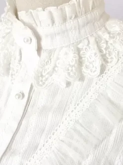 Blouses gothiques lolita haut lolita volants manches longues chemisier rayures chemise lolita blanche