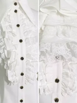 Blouses Lolita Steampunk Volants Dentelle Haut Lolita Manches Longues Blouse Chemise Lolita Bleue