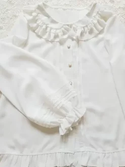 Blouses Sweet Lolita Blanc Manches Longues Volants Haut Lolita Chemise Lolita