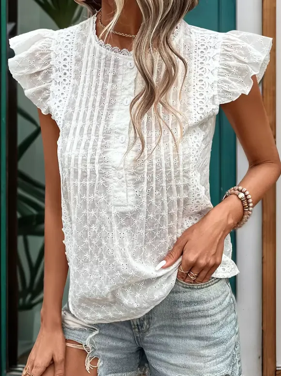 Blouse Volants Manches Boutons Boho-Inspire Summer Casual Blouse
