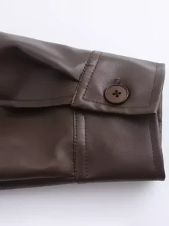 Blouson aviateur vintage en similicuir pour femme - Manteau Harrington oversize rétro zippé - Vêtements d'extérieur décontractés printemps 2026