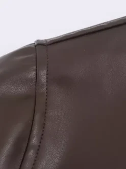 Blouson aviateur vintage en similicuir pour femme - Manteau Harrington oversize rétro zippé - Vêtements d'extérieur décontractés printemps 2026