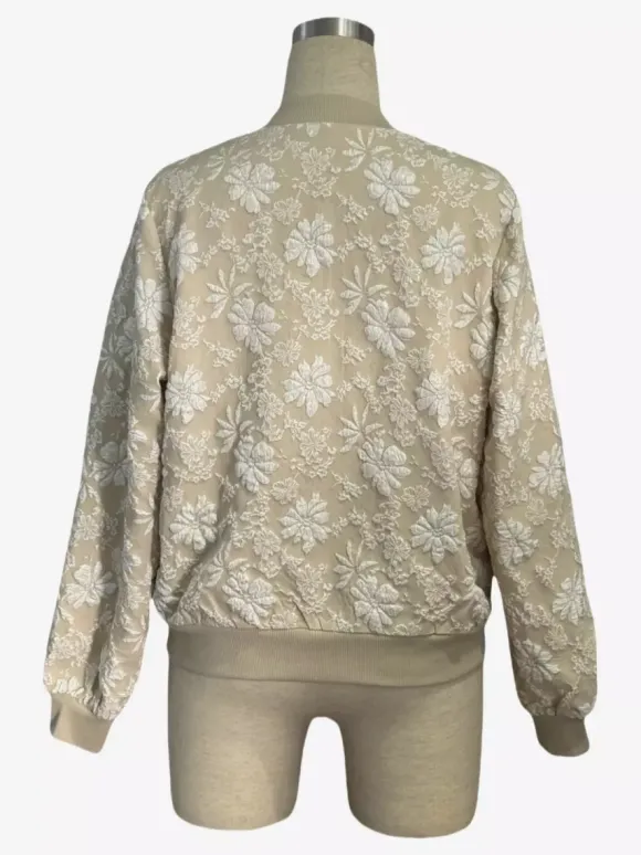 Blouson bomber femme en jacquard floral - Élégante veste zippée à motif floral 3D en relief et coupe ajustée - Streetwear chic printemps 2026