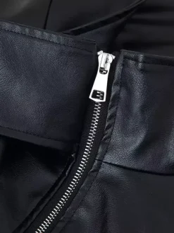 Blouson bomber oversize en similicuir pour femme - Manteau motard rétro noir à col montant et coupe ample - Style streetwear chic printemps 2026