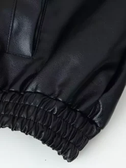 Blouson bomber oversize en similicuir pour femme - Manteau motard rétro noir à col montant et coupe ample - Style streetwear chic printemps 2026