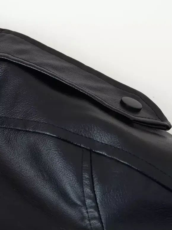Blouson bomber oversize en similicuir pour femme - Manteau motard rétro noir à col montant et coupe ample - Style streetwear chic printemps 2026