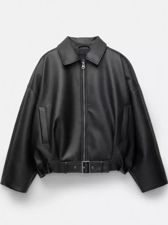 Blouson aviateur oversize en similicuir avec ceinture pour l'automne 2026