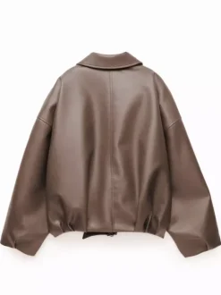 Blouson aviateur oversize en similicuir avec ceinture pour l'automne 2026