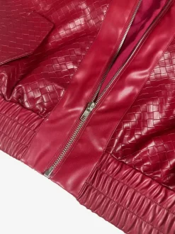 Blouson bomber en similicuir à motif tissé pour femme - Veste courte zippée texturée - Style motard streetwear printemps 2026