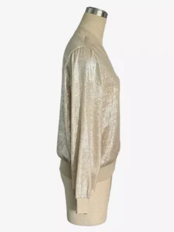 Blouson bomber femme couleur or champagne - Fermeture éclair finitions côtelées coupe ajustée - Vêtements d'extérieur métallisés pour les fêtes de printemps 2026